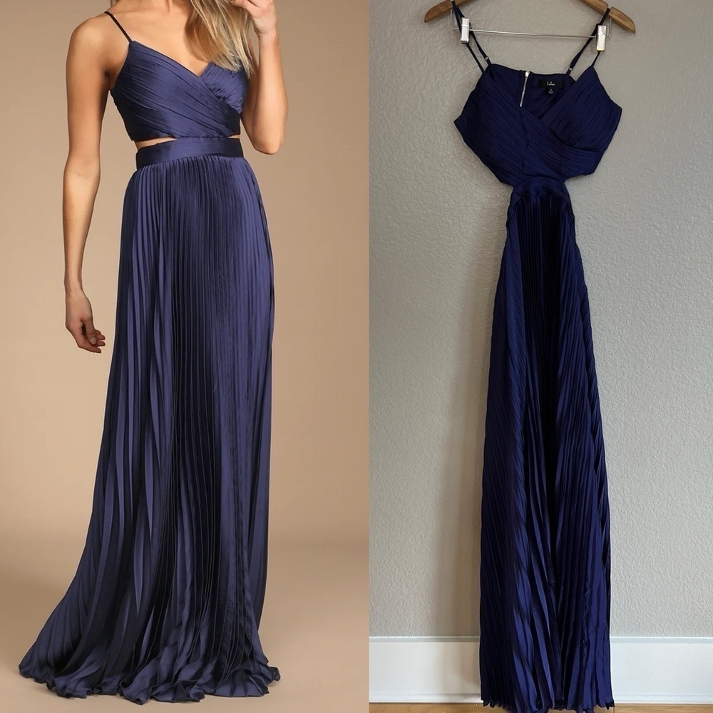 NWOT Got the Glam Navy Blue Pleated Cutout Maxi Dress